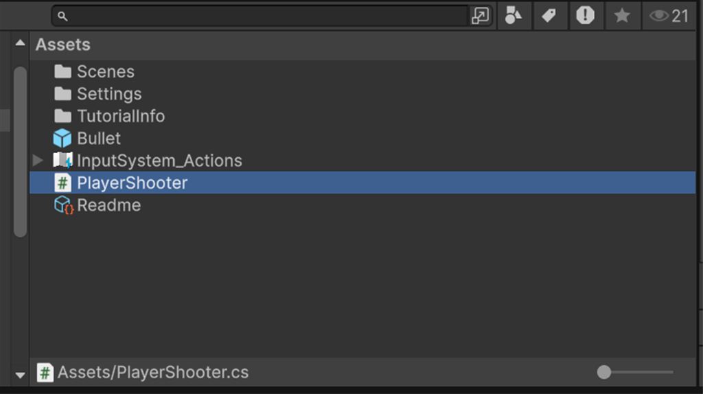 コードエディターにPlayerShooterのコードが入っている状態